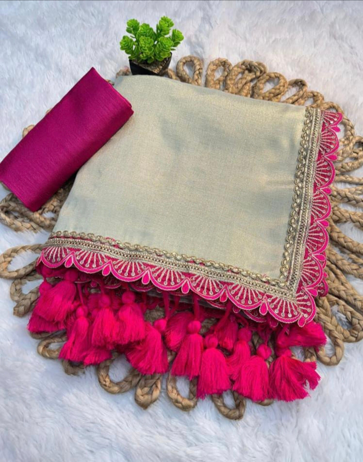 Presenting you trending gold tissue Saree with fancy lace border 25 lotkan