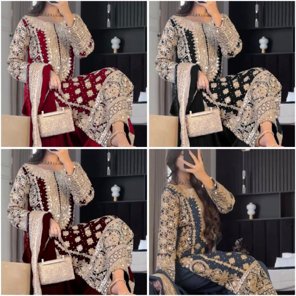 pure Georgette With Heavy Embroidery suit set