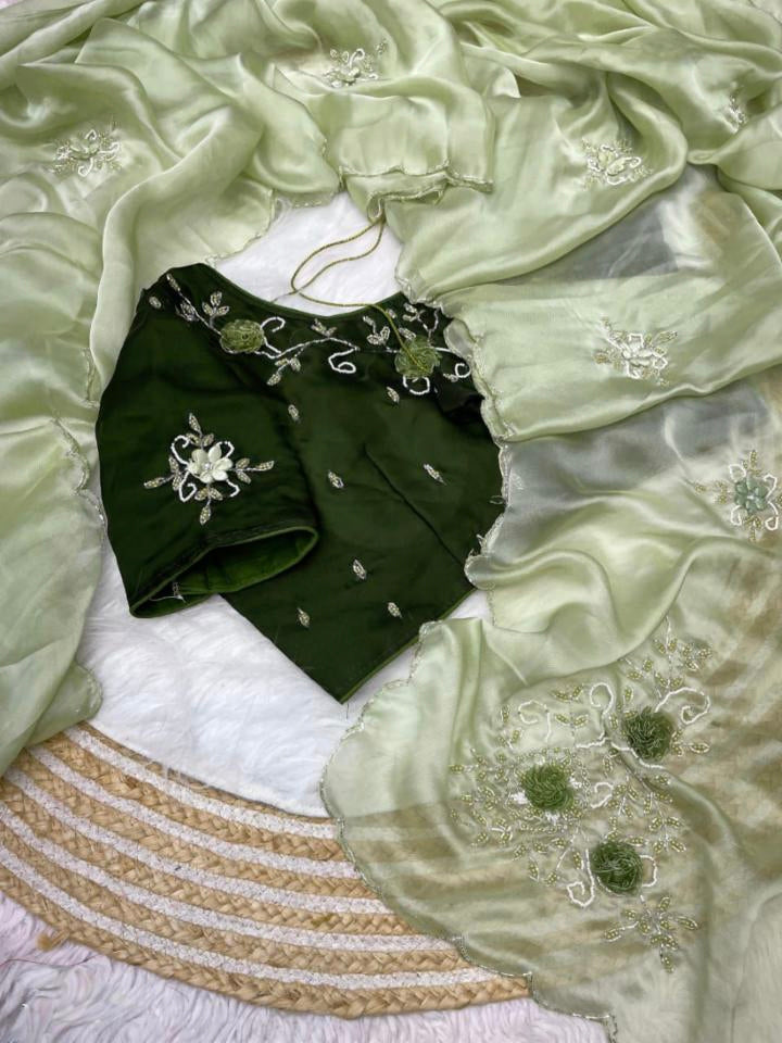 Jordan silk sattin Fabric With hand Work