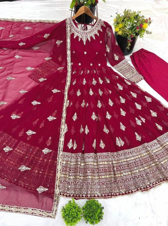 Cherry , gown bottom dupatta