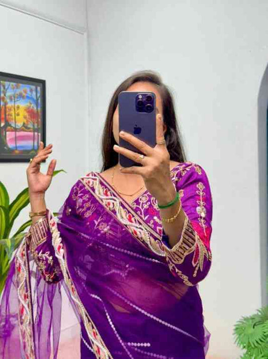 Moti saree  HAND EMBROIDERY WORK WITH PEARL MOTI ON LACE BORDER all over saree