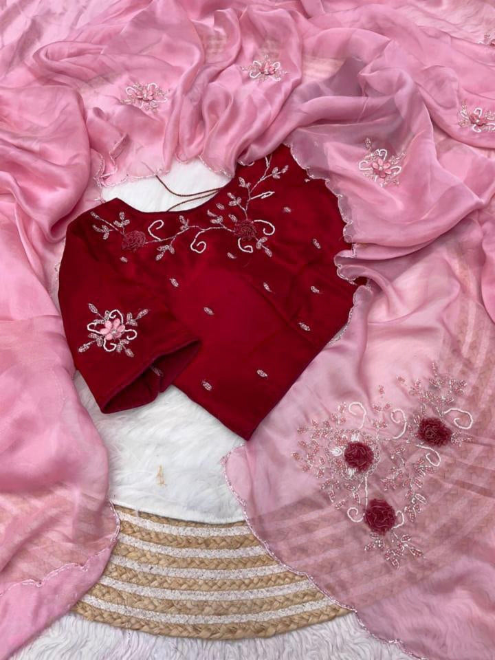 Jordan silk sattin Fabric With hand Work