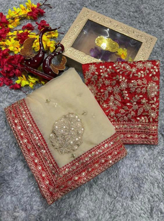 pure Organza saree silk fancy red broder