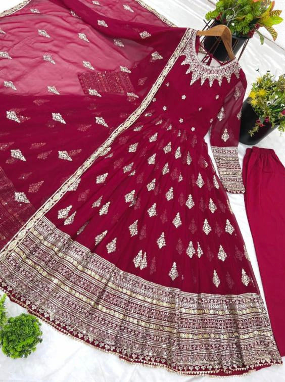 Cherry , gown bottom dupatta