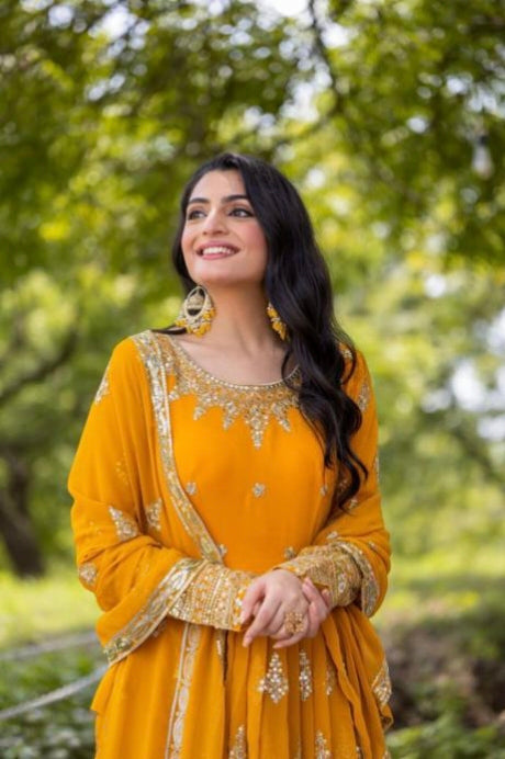 Yellow , gown bottom dupatta