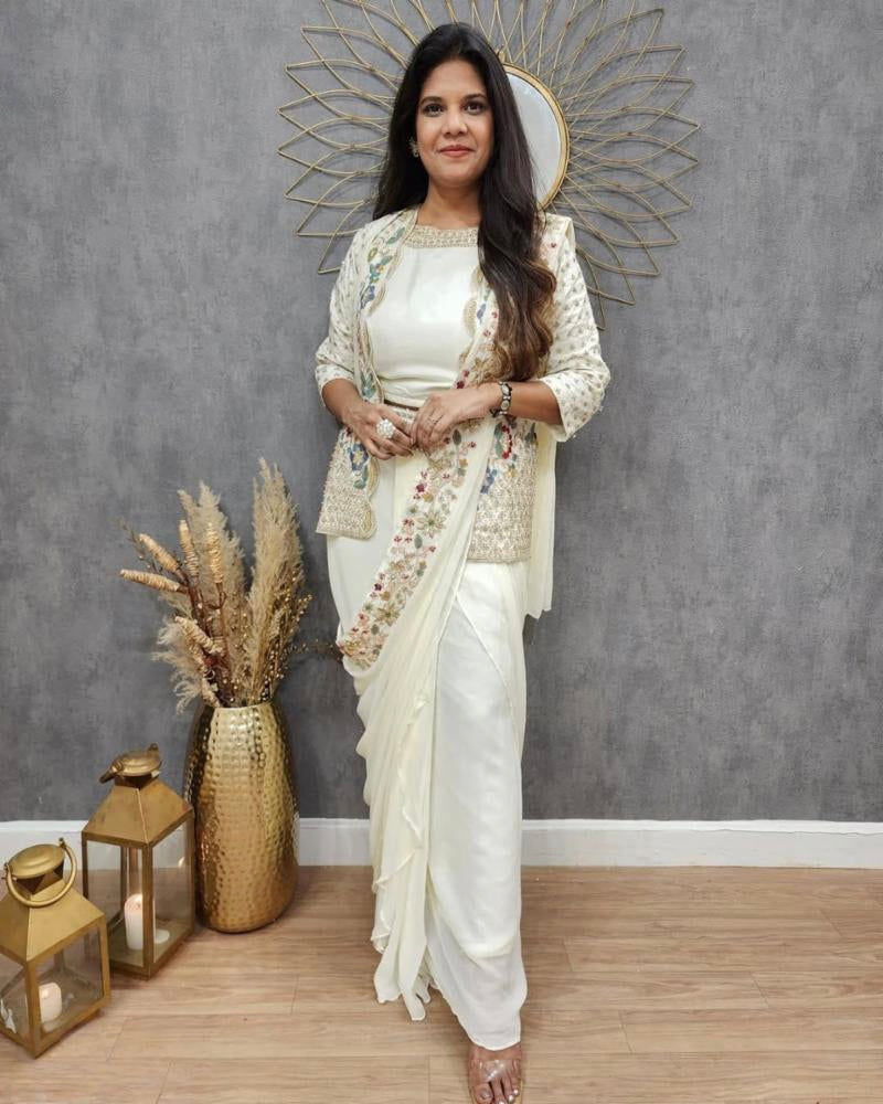Chinon Silk Party Wear Koti With Sarara set