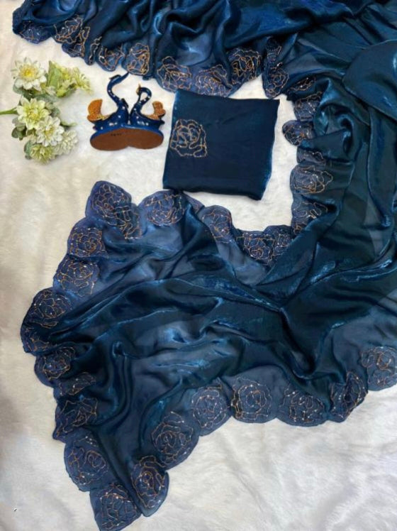Pure Space Silk kat dena hand work saree