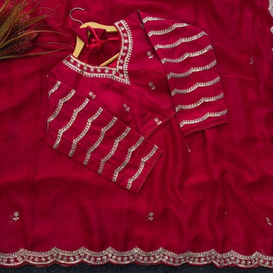 Mulmul Organza fancy hand work Saree