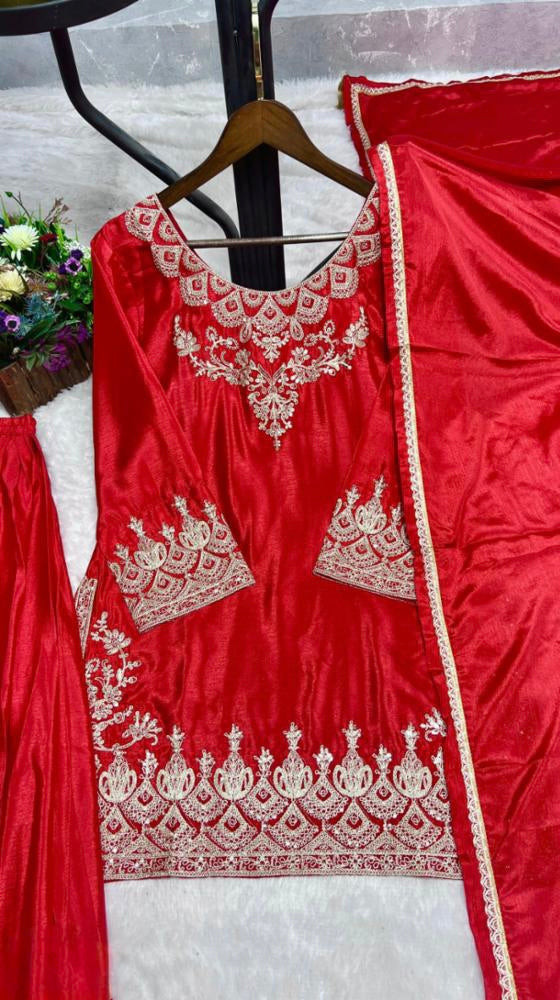 3 PIECE FANCY KURTI WITH FLAIRED PLAZZO AND DUPATTA