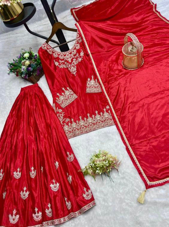 3 PIECE FANCY KURTI WITH FLAIRED PLAZZO AND DUPATTA