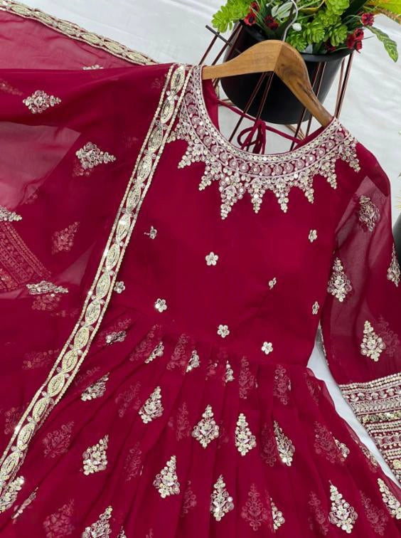 Cherry , gown bottom dupatta