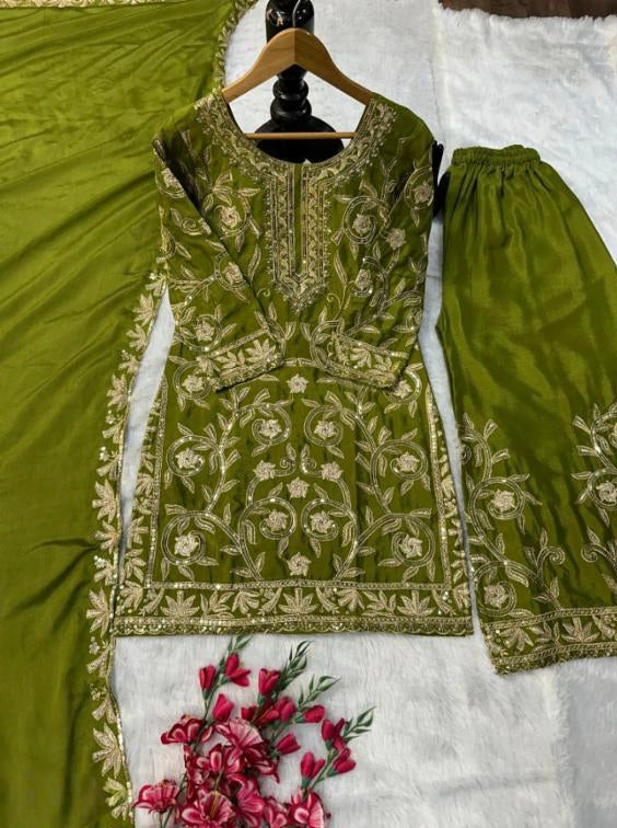 Chinon silk top bottom dupatta