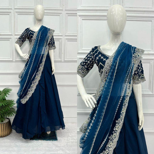 Designer Lehenga Saree With Stitched Blouse
