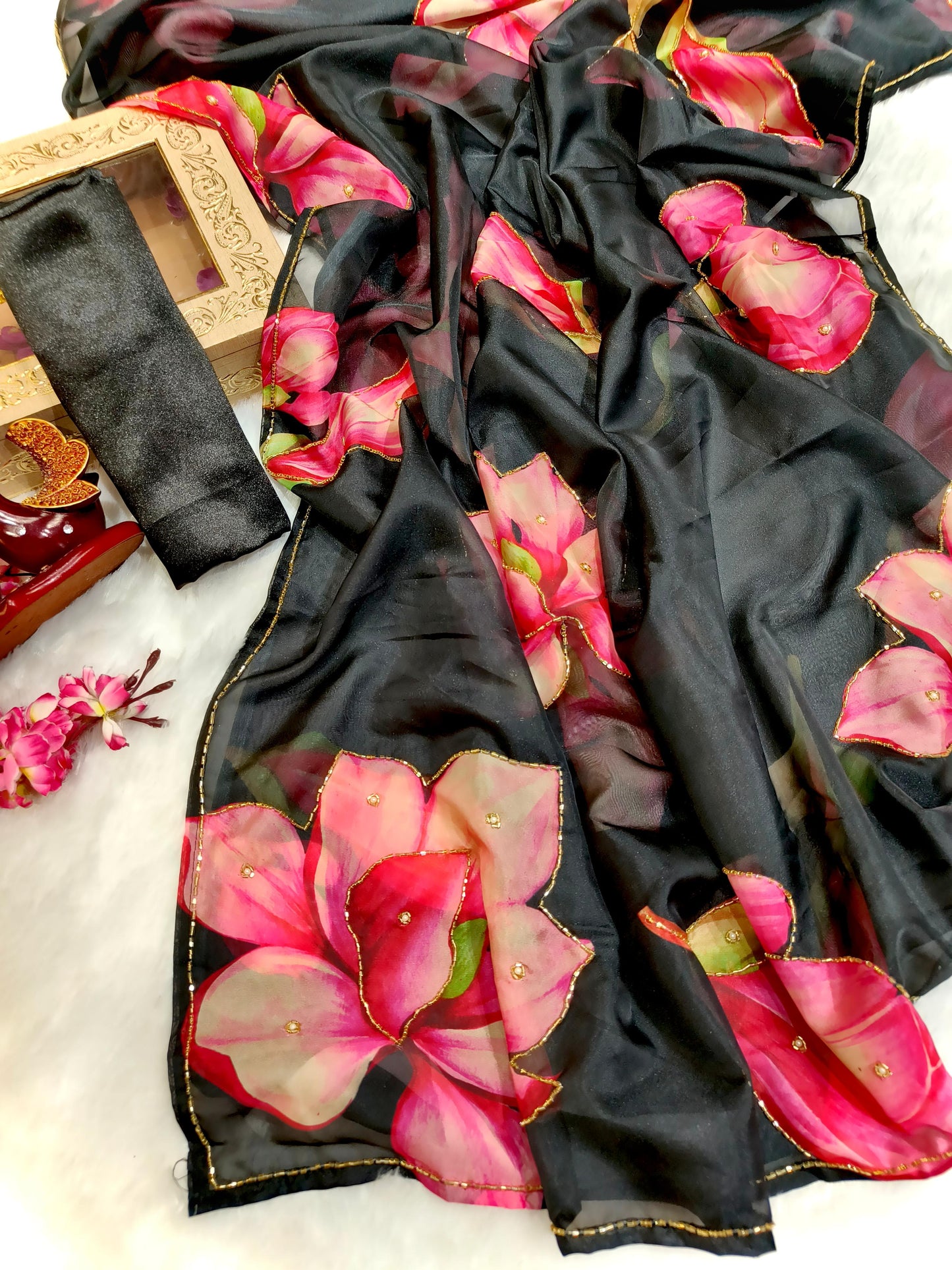 Trending floral handwork saree