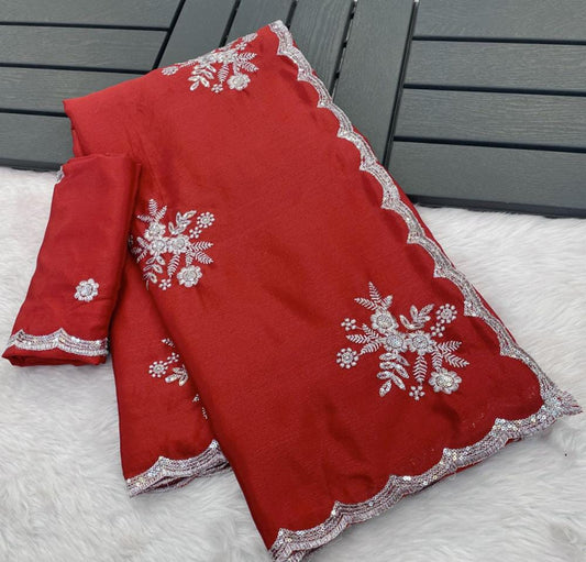 Pure Chinnon with white silver zari