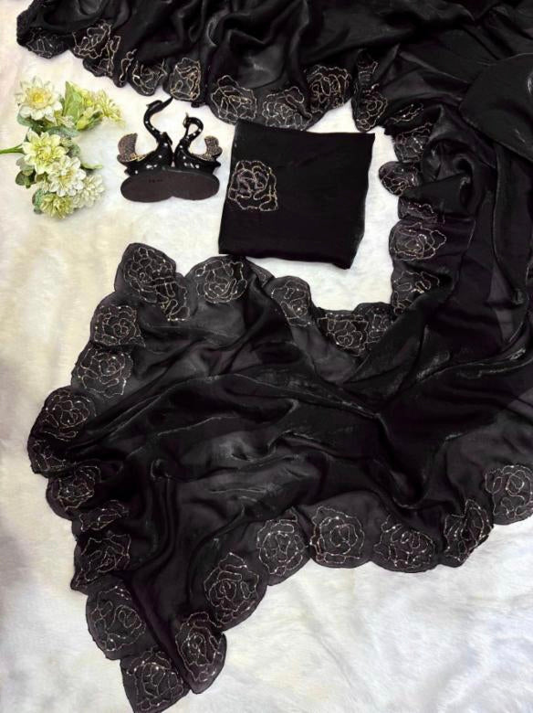 Pure Space Silk kat dena hand work saree
