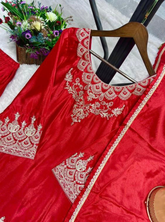 3 PIECE FANCY KURTI WITH FLAIRED PLAZZO AND DUPATTA