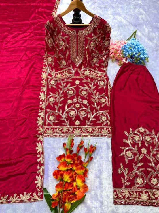 Chinon silk top bottom dupatta,
