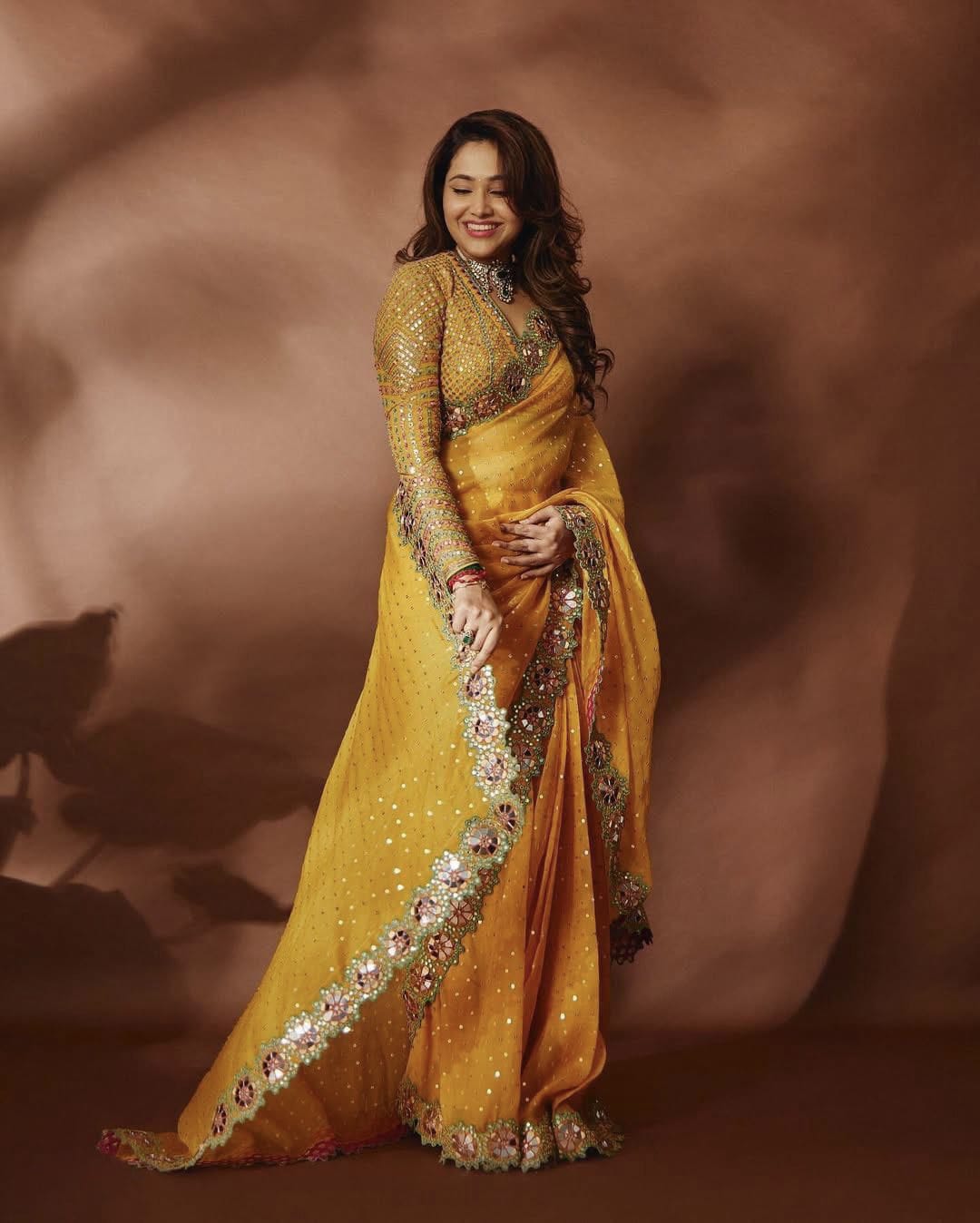 soft fabric original mirror work hand work saree