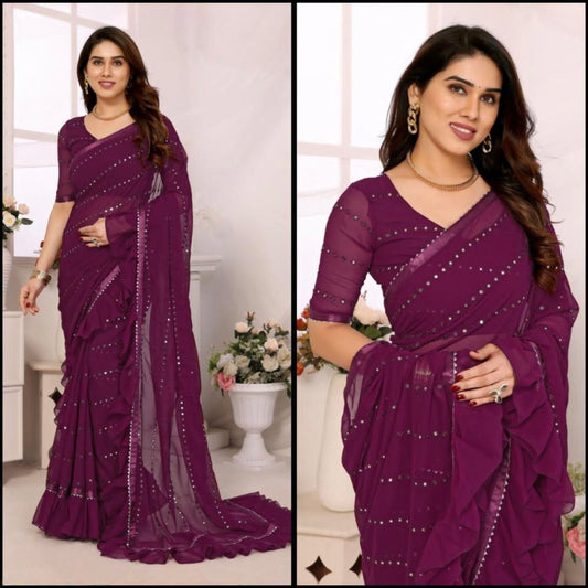 Georgette Silk With Ruffal And Foil Mirror Work*