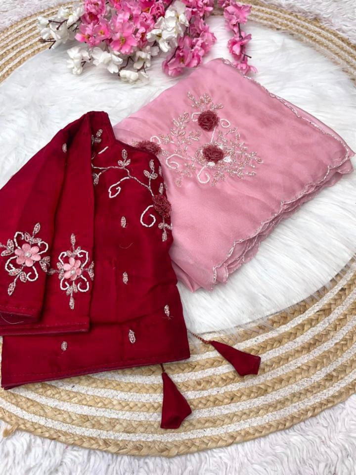 Jordan silk sattin Fabric With hand Work