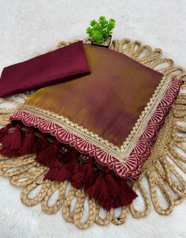 Presenting you trending gold tissue Saree with fancy lace border 25 lotkan