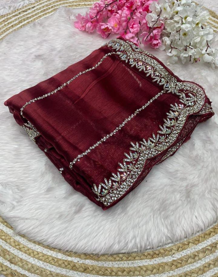 Zimmy Choo Saree pure Handwork ston work saree