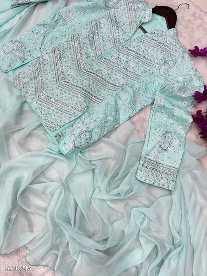 Fancy rangoli saree full (stitching) fancy  jacket blouse Embroidery sequence work