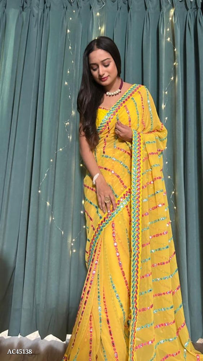 Pure Gorgeet saree with Fancy mirror work all over saree with blouse