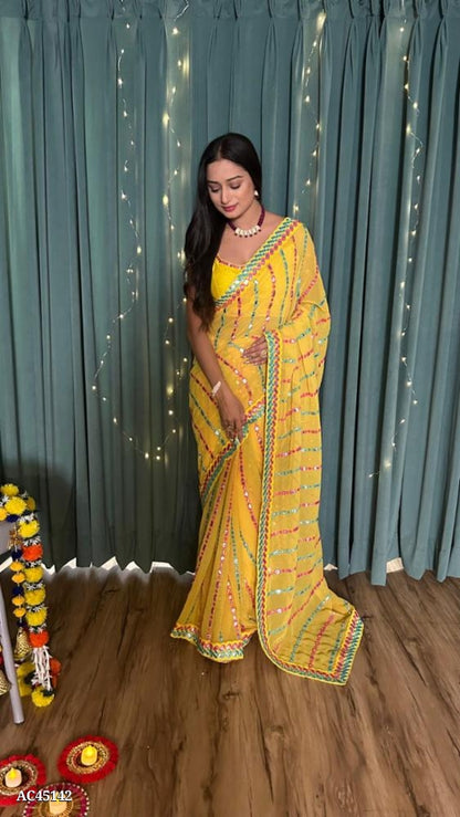 Pure Gorgeet saree with Fancy mirror work all over saree with blouse