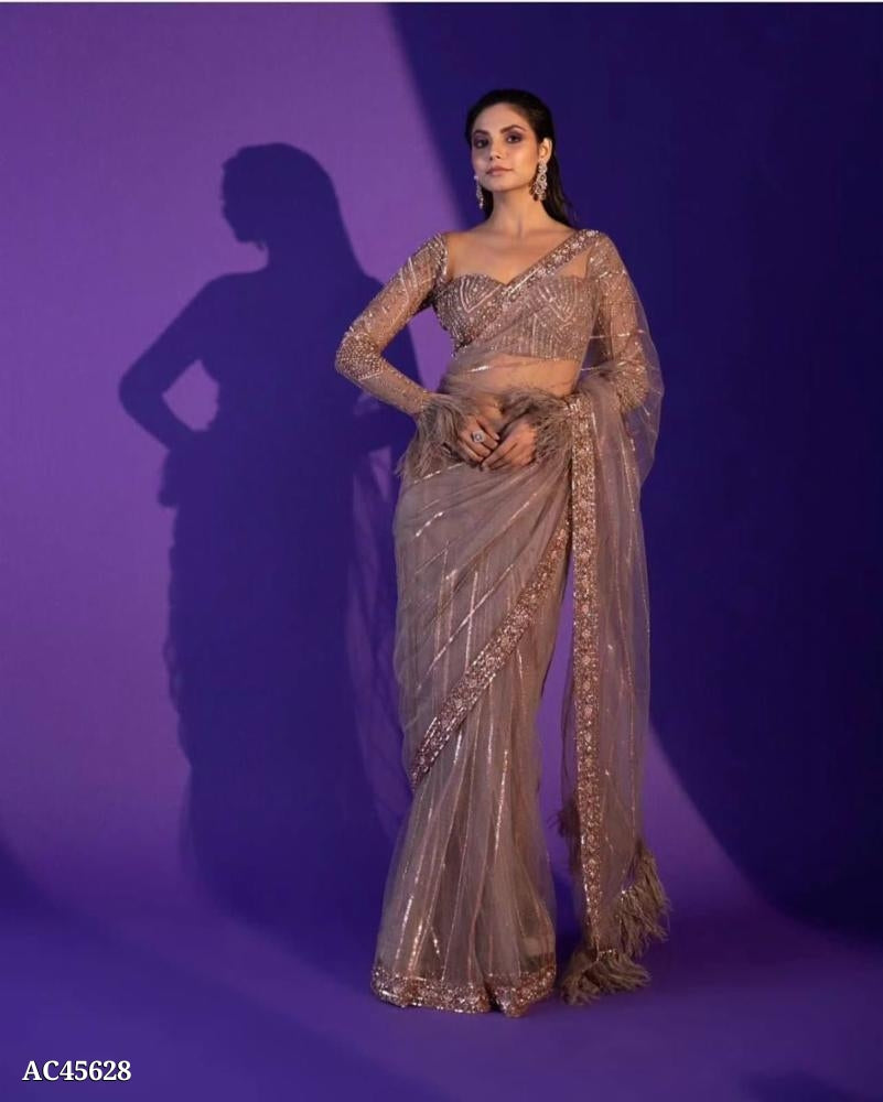 Pure Net saree All over tiki line work with fancy hand embroidery broder with fancy blouse