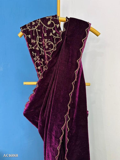 PURE 9000 VELVET  EMBROIDERY WORK ON BORDER with fancy blouse