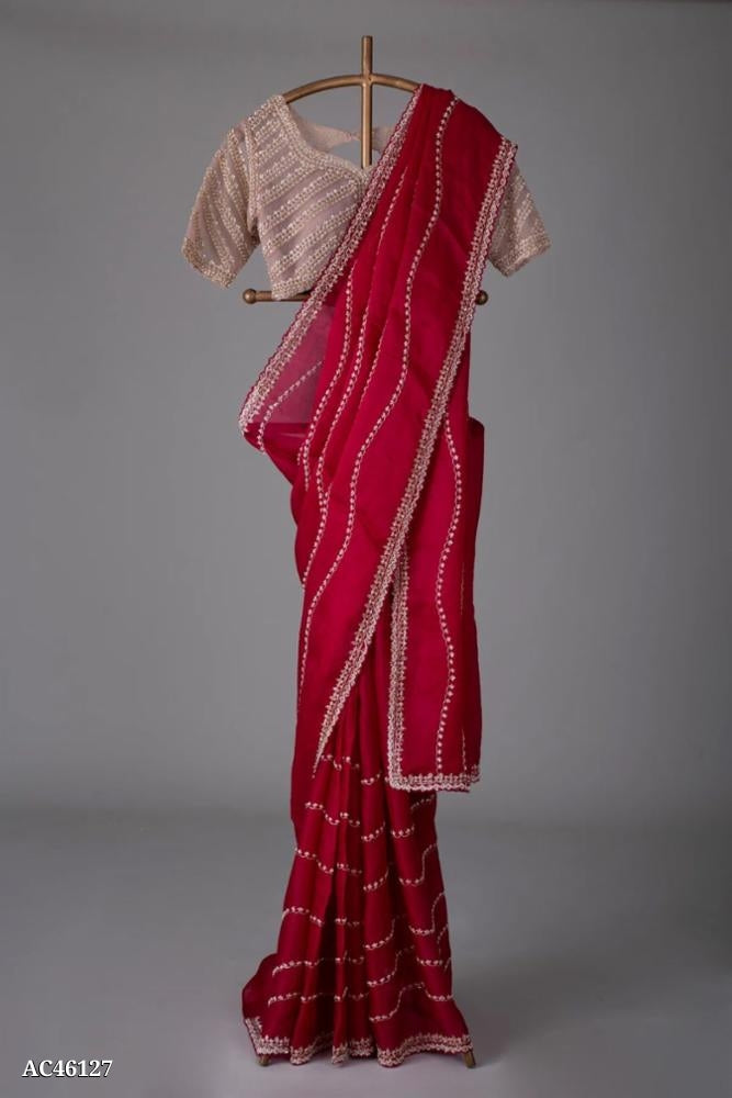 pure ORGANZA
WORK :  EMBROIDERY SEQUENCE C-PALLU WORK WITH LADKAN