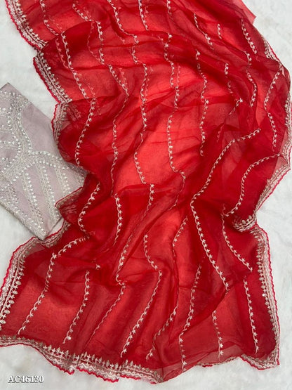 pure ORGANZA
WORK :  EMBROIDERY SEQUENCE C-PALLU WORK WITH LADKAN