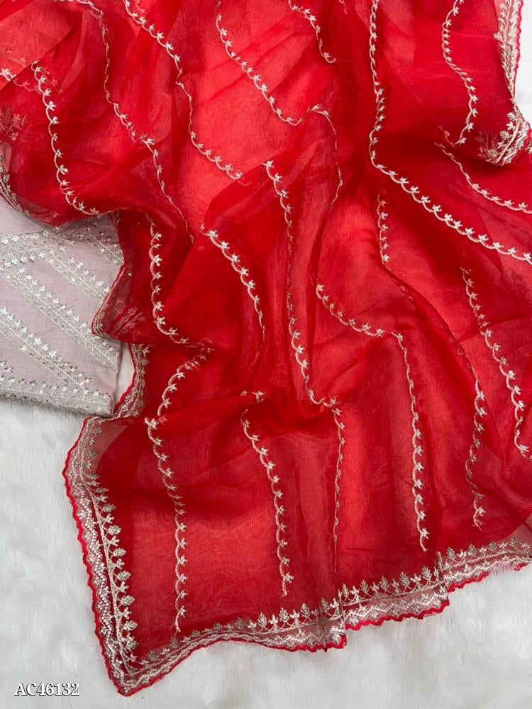 pure ORGANZA
WORK :  EMBROIDERY SEQUENCE C-PALLU WORK WITH LADKAN