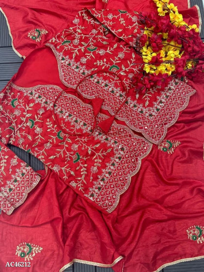 Dola silk saree Fancy hand embroidery work.  koti (full stitching)