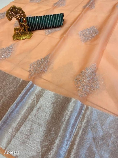 Saree:  Kanchipuram Orgenza jacquard Multi Squence Full Worked Saree With Raw Silk Squence Work Blouse