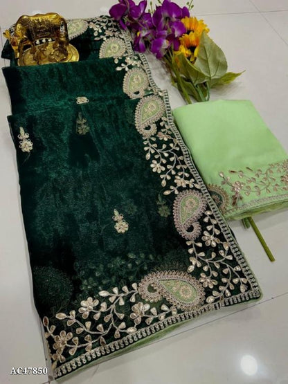 Pure Jimmychoo Saree in 5 color with Beautiful C~Pallu Embroidery & Gota Work with Butti Work in all over the saree