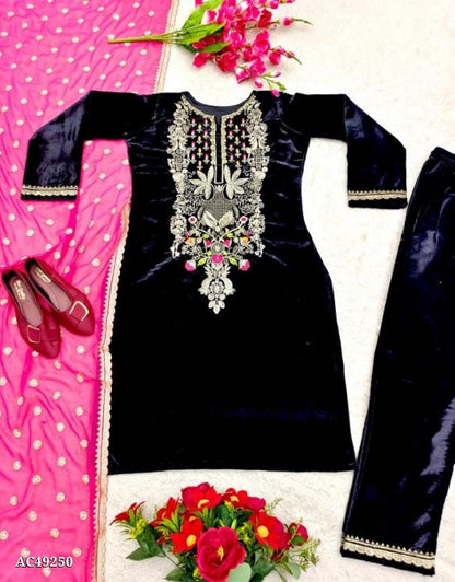 Suit. Heavy Pure *9thoujent Viscous Velvet  With Fency Embroidery Work With Full-Sleevs