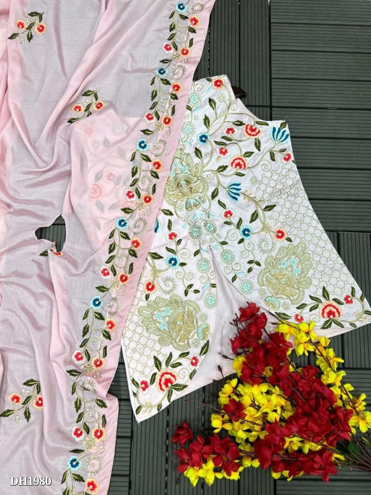 Top Dhoti With Dupatta Heavy Chinon With Embroidery lace Work