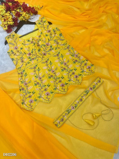 Super Trending Embroidery cording work ready to wear saree with full koti full stitching