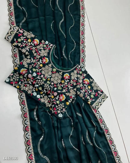 Blooming Rangoli. Sequance Cording Embroidery work Full stitching blouse