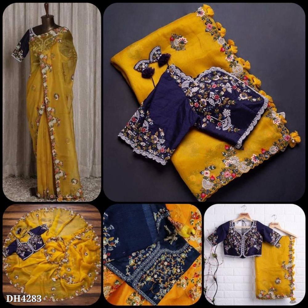 Embrodery pure organza Saree with blouse