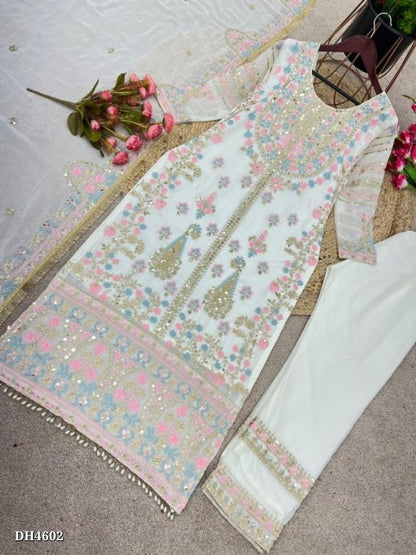 White suits set full stitching fancy work full stitching