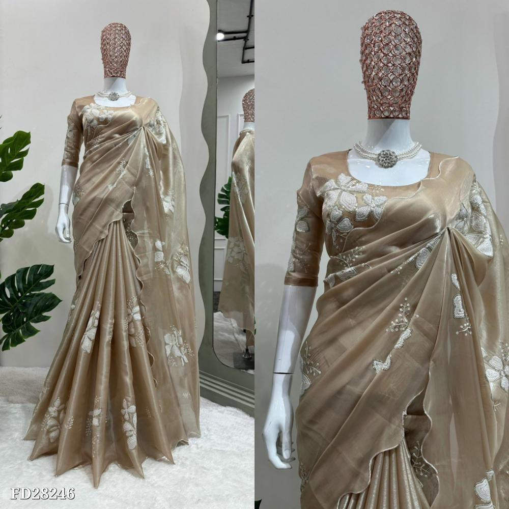 same colour beautiful Designer Saree on Jimmy chu Febric with Thred & Sequnce work and Blouse