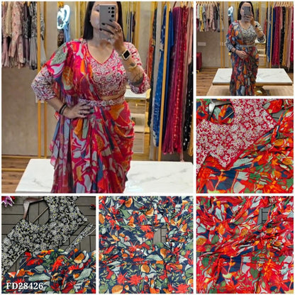 Embroidery cording work With Digital Print
*Full Stiching blouse* : Ready to wear saree