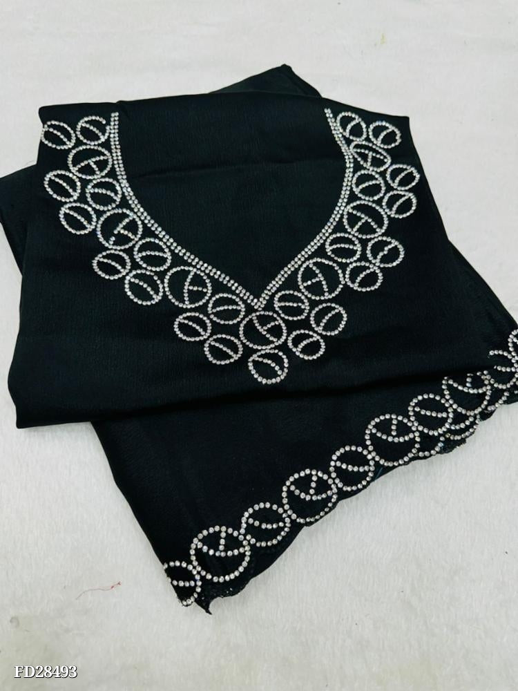 Pure chinnon fabric with cutwork border with Real Jarkan Diamond