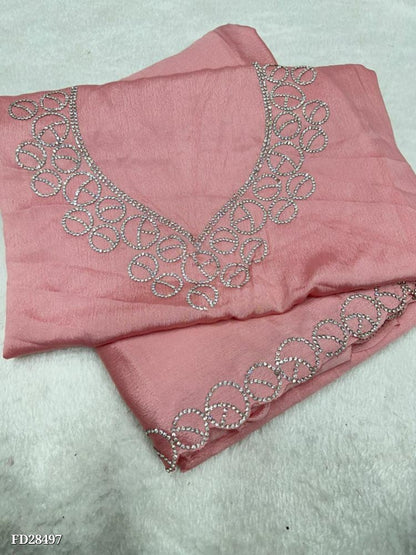 Pure chinnon fabric with cutwork border with Real Jarkan Diamond