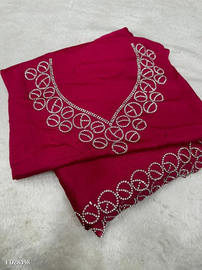 Pure chinnon fabric with cutwork border with Real Jarkan Diamond