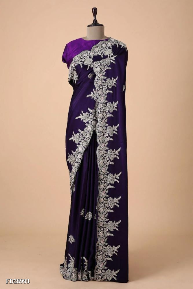 pure Japan satin fancy hand embroidery work saree